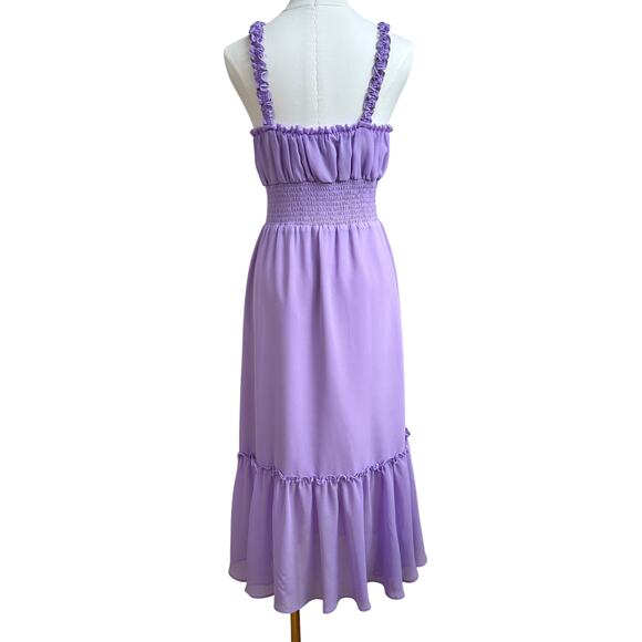 Lovers and Friends Arden Midi Chiffon with Side Seam Slits Dress Purple Lilac  S - Picture 2 of 15